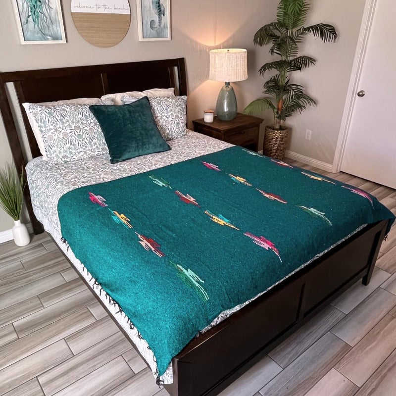 Open Road Goods Yoga Blanket - Thick Mexican Thunderbird Blanket - Handmade and Made for Yoga! (Turquoise) - Image 2
